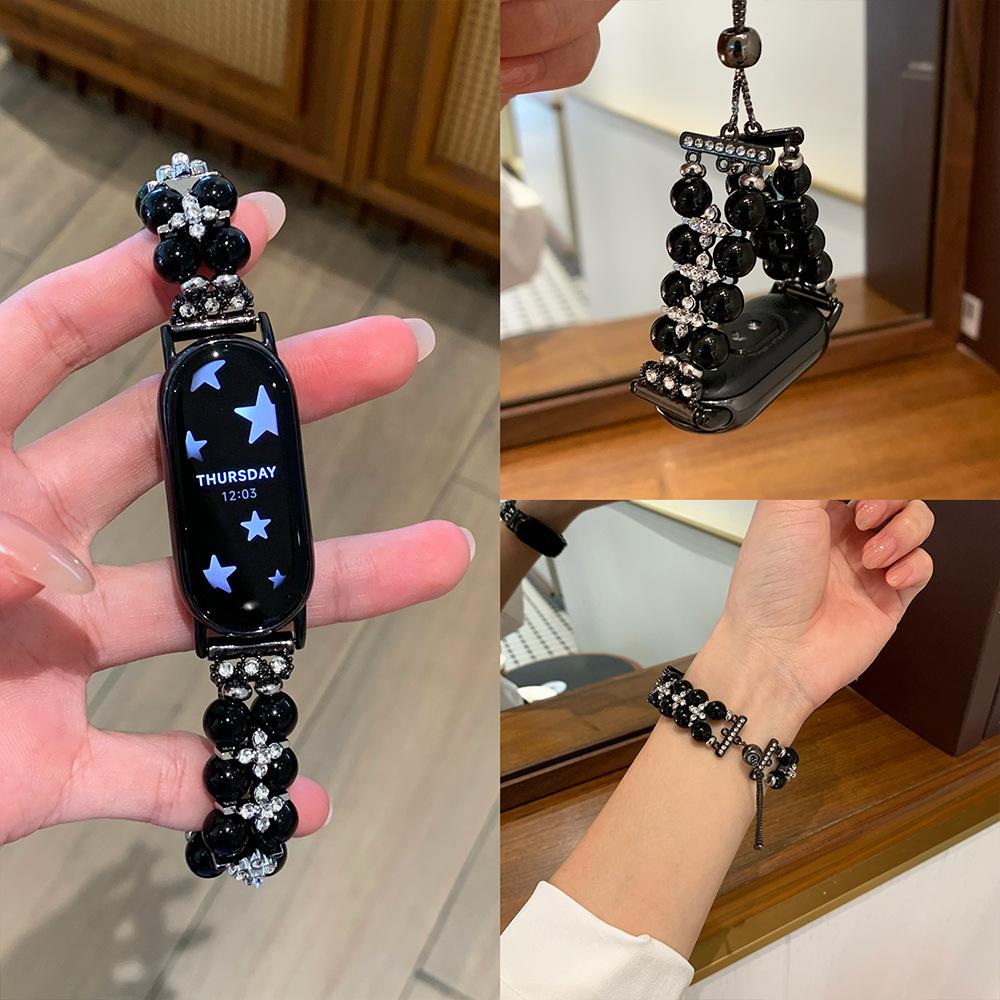 

Отличный летний цветной ремешок для браслета, подходящий для Mi Smart Band 9/8/NFC Xiaomi 10 Bling Wristband для женщин, ремешок для часов For Xiaomi Band 9 чёрный