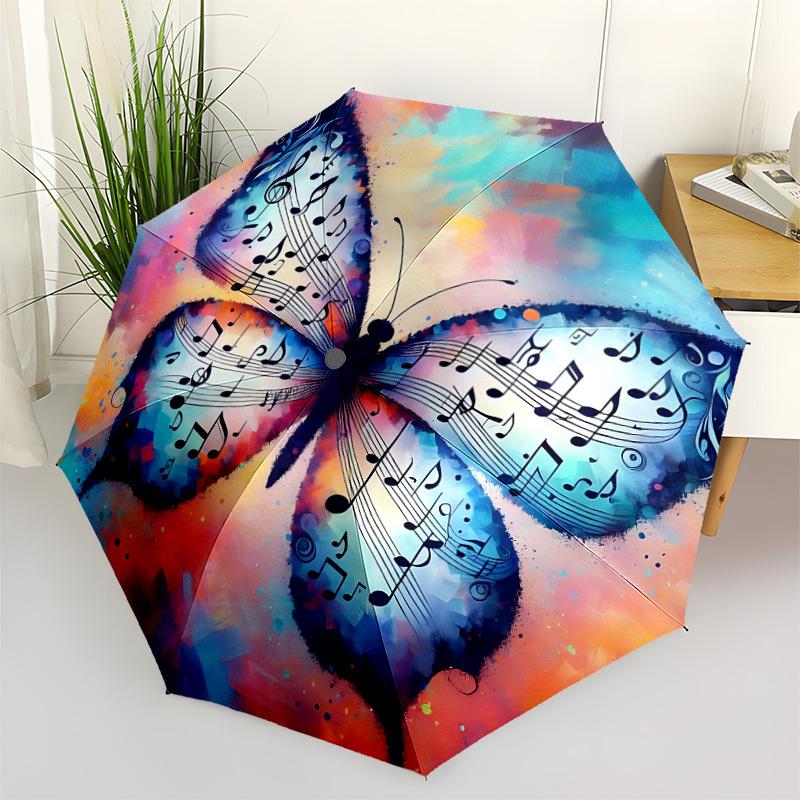 1pc Music Butterfly Automatic Folding Umbrella - Compact 8-Rib Design, Durable Plastic & Iron, Lightweight for Outdoor Daily Use111
