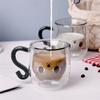 Hallo Doppelwandiges Glas Milch Saft Tasse Kreative Nette Katze Form Kaffeetasse Cartoon Paar Teetasse mit Deckel Haushalt Büro Drinkware