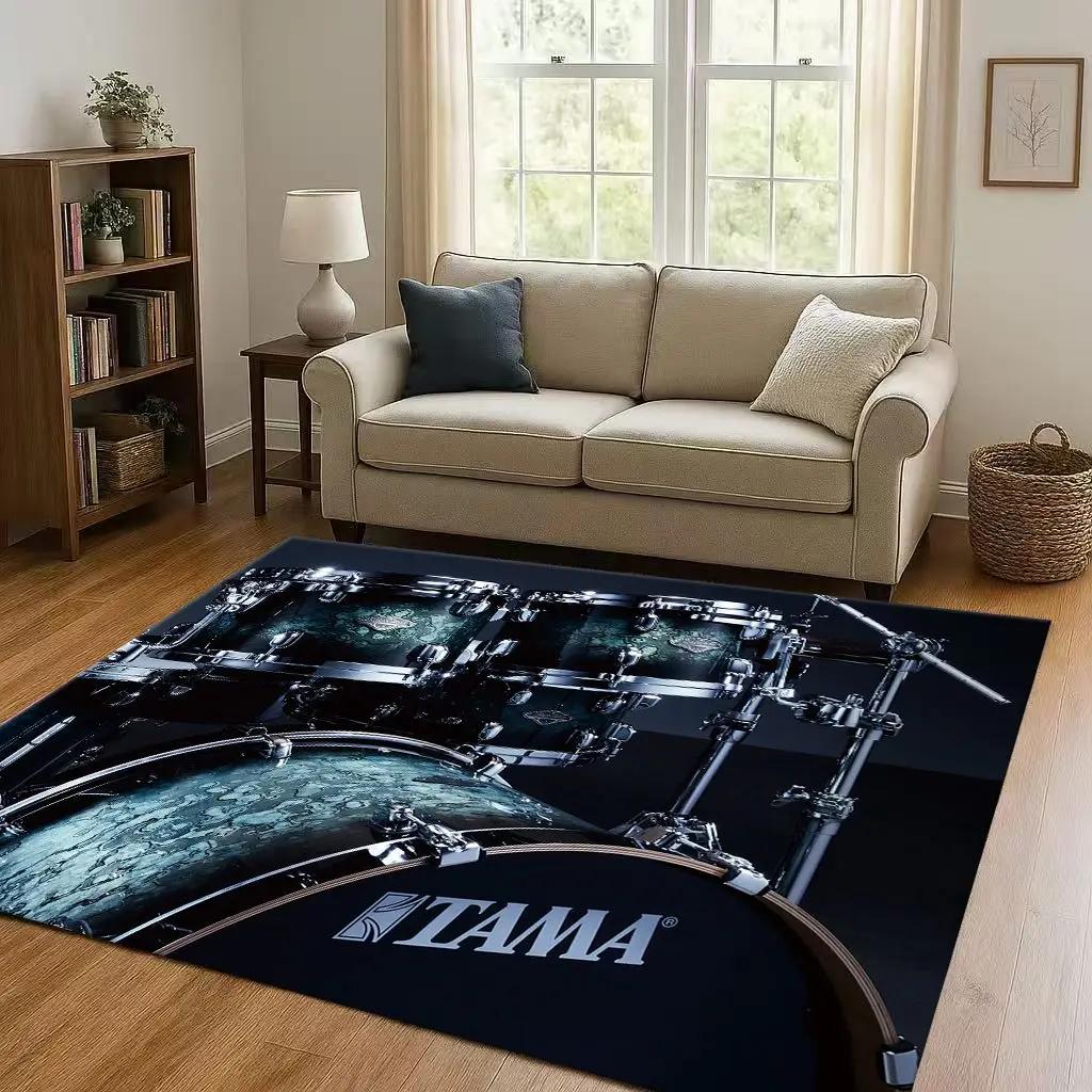 Retro TAMA Drum Kit Drum Set Music Instruments Living Room Non-Slip Area Rug Carpet for Bedroom Playroom Sofa,Home Decor Doormat