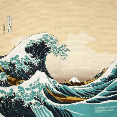 Musubi Furoshiki Sumida Waves and Made In (Wrapping Cloth), Large, Approx. 105cm, River, Mt. Fuji, Beige, Japan, 20716-302