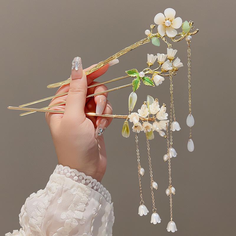 Chinesische High-End Quasten Haarnadel: Hanfu-Haaraccessoire im antiken Stil aus Holz