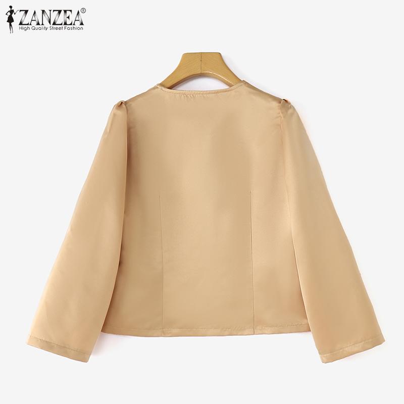 ZANZEA Kvinner Casual V-hals Ensfarget 3/4 Ermet Bluse