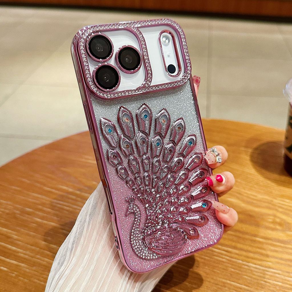 Anwendbar auf Apple 17 ProMax Glitzer Pfau Handyhülle Strass IPhone 16 Neue High-End-Haptik 15 Schutzhülle