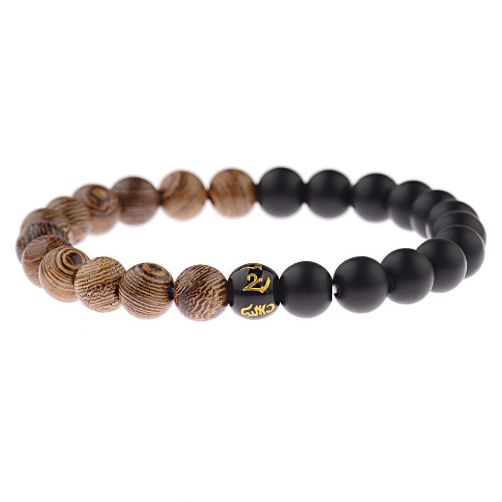 Natural Wood Beads Bracelet Women Men Yoga Meditation Prayer Om Pendant Wooden Jewelry Classic Sliver