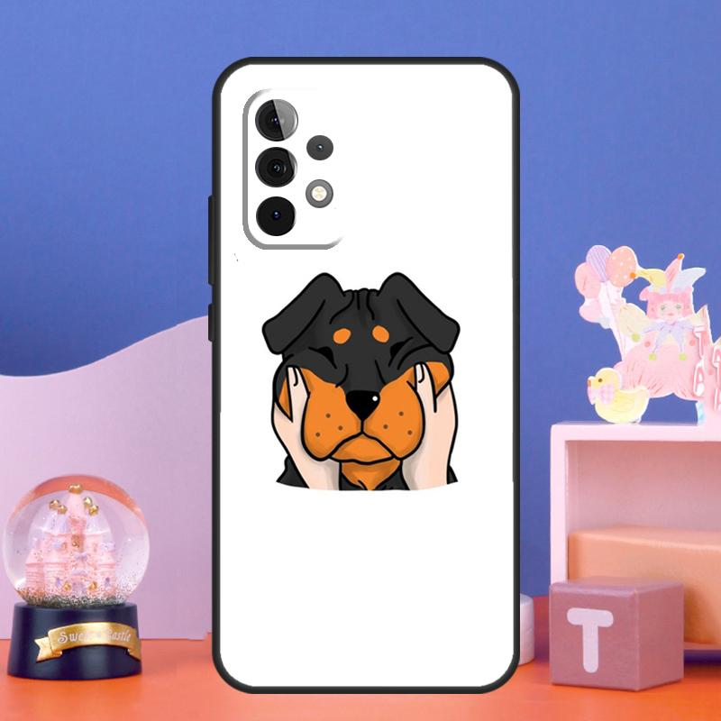 Cartoon Rottweiler Dog Case For Samsung Galaxy A54 A34 A14 A15 A35 A55 A16 A26 A36 A56 A52 A12 A32 A13 A33 A53 A17