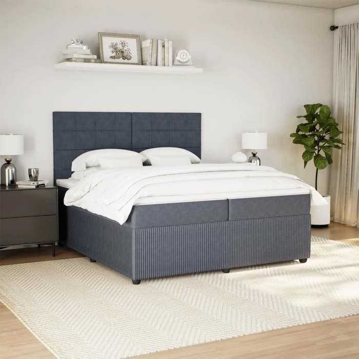 VidaXL Slat Bed Base and Mattress Dark Grey 200x200cm Velvet 3292431