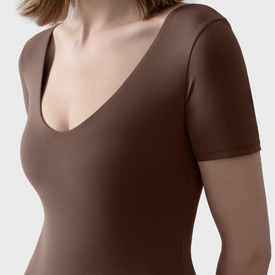 Letní kombinéza s výstřihem do V s krátkým rukávem Sexy jednobarevná kombinéza na zvedání bříška na boky Prodyšná elastická kombinéza
