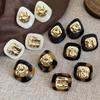 Geometric Leopard Print Heart Flower Stud Earrings - Retro & Versatile Luxury for Women