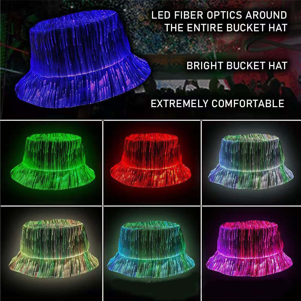 Fashionable Led Mutil-Color Luminous Glowing Hat Fiber Optic Cyberpunk Luminous Bucket Hat