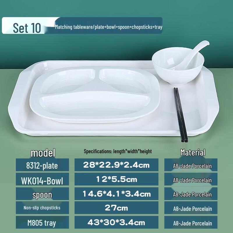 Shengjia A8 White Melamine Divided Canteen Tableware Set