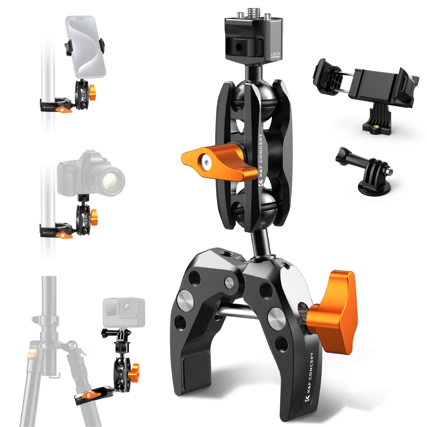

Concept Multifunctional Magic Arm Clamp for Smartphones and Action Compatible with Tripods and Screw Includes Super Clamp and Aluminum Alloy
