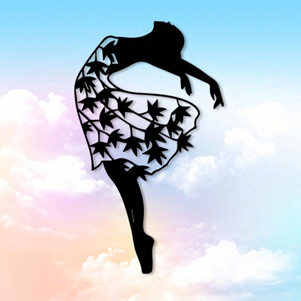 Vintage Ballet Dancer Metal Wall Art, Weatherproof Iron Silhouette with Lace Skirt, Elegant Dance Decor & Gift
