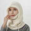 Hooded Scarf Hat Women Men Fall Winter Riding Headgear Solid Color Adjustable Drawstring Face Guard Headgear