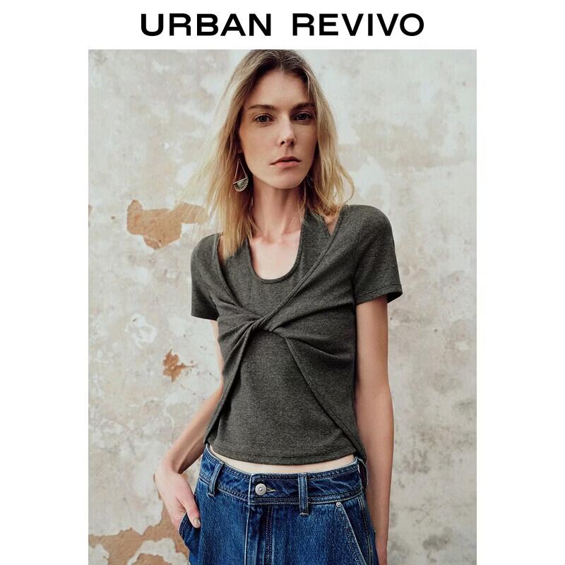 UR 2026 Women s Faux Two-Piece Twisted Slim T-Shirt S