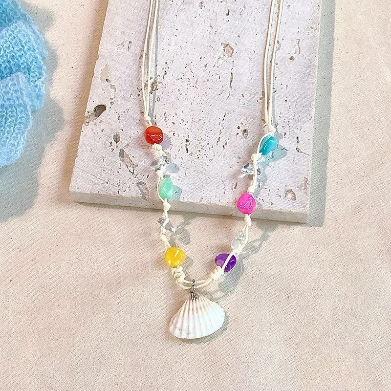 

Вощеный шнур, кулон-ракушка с кристаллами, маленькая свежая цепочка до ключицы в праздничном стиле, нишевые высококлассные универсальные украшения