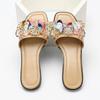 Fashion Luxury Crystal Flower Decoration Flat Slippers Women Color Sequins Brand Designer Slippers Summer Comfort Non-slip Beach Shoes