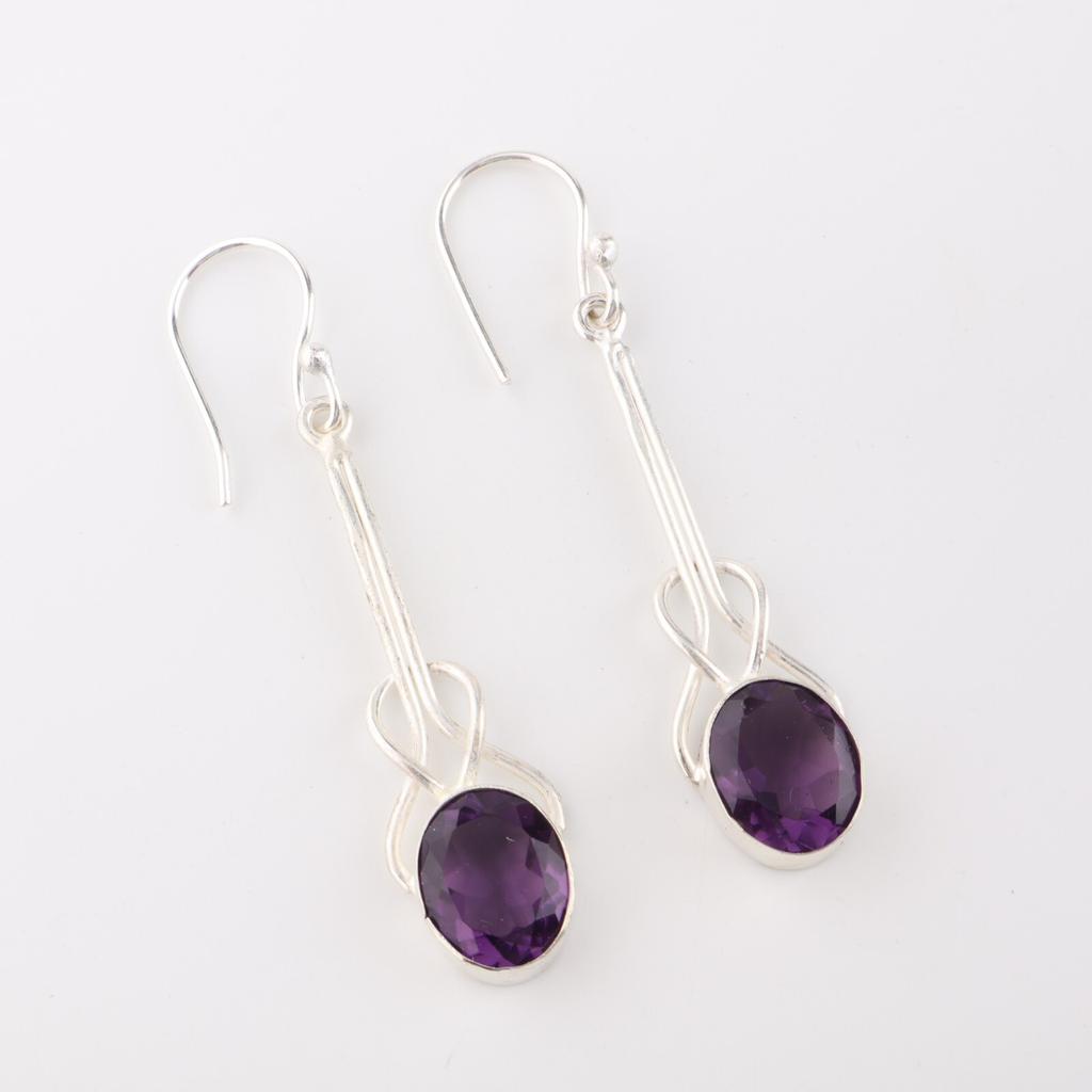Amethyst Gemstone 925 Sterling Silver Jewelry Handmade Drop/Dangle Earrings1.76" EE-171-7