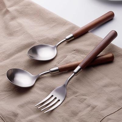Imitation Walnut Handle Simple Texture Stainless Steel Spoon Fork Set Household Western Food Spoon High Value Tableware