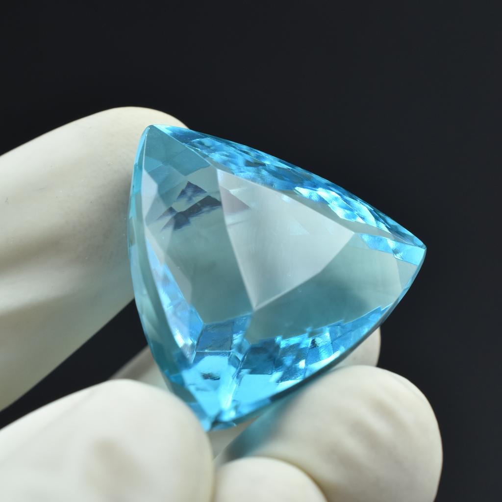 Lab Created Blue Sapphire 65.40 Ct Trillion Cut CERTIFIED Loose Gemstone
