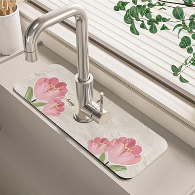 Kitchen Sink Splash Guard Faucet Drain Mat Super Absorbent Non-Slip Sink Drain Pad Fast Drying Faucet Drip Catcher Mat for Bathroom Washing