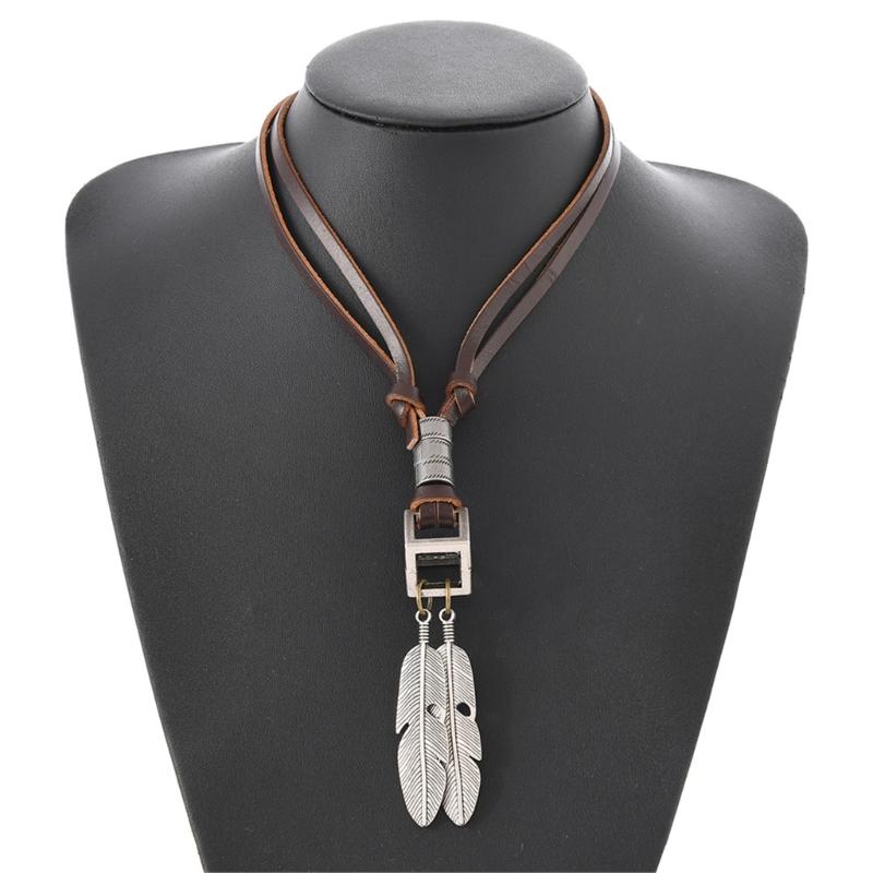 Retro Zinc Alloy Necklace Lightweight Brown Leather Neckchain Jewelry For Everyday Wear And Stylish Occasion