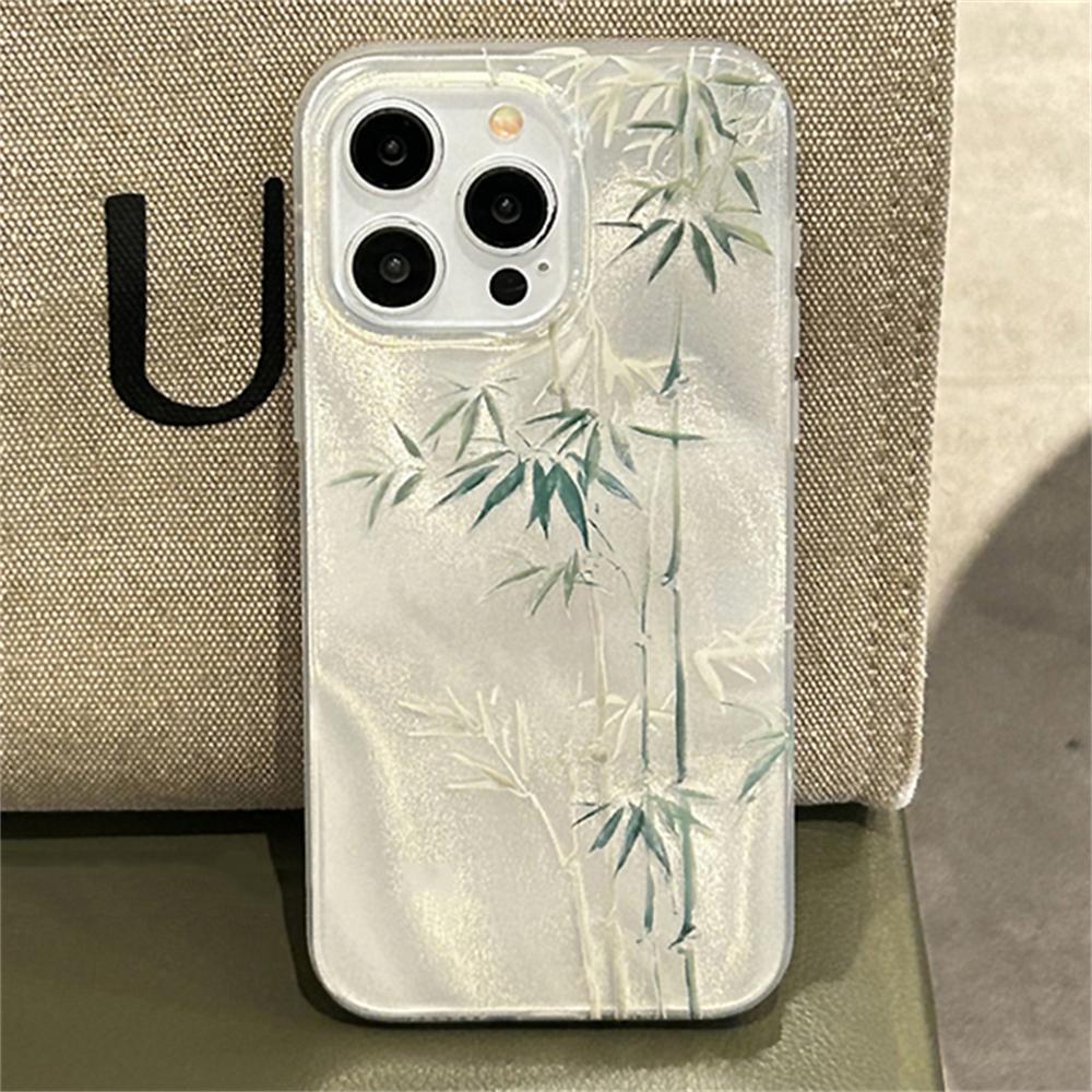 Cute Bamboo Feather Yarn Green New Phone Case For iphone 16 15 14 Pro Max 13 12 11 With Pendant Cover Shockproof Anti-drop Shell