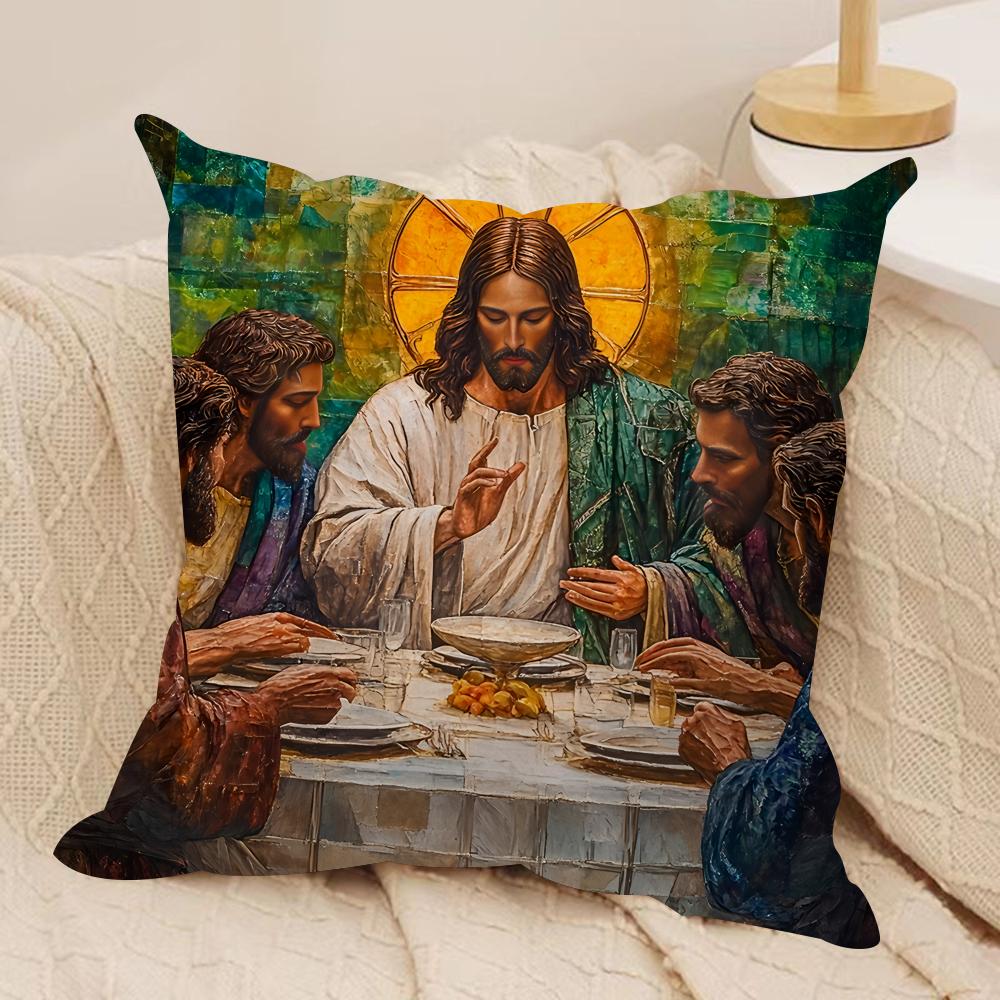 Jesus Christian Cool Cushion Cover Silky Short Plush Invisible Zipper Dustproof Sofa Pillow Case For Home Decor