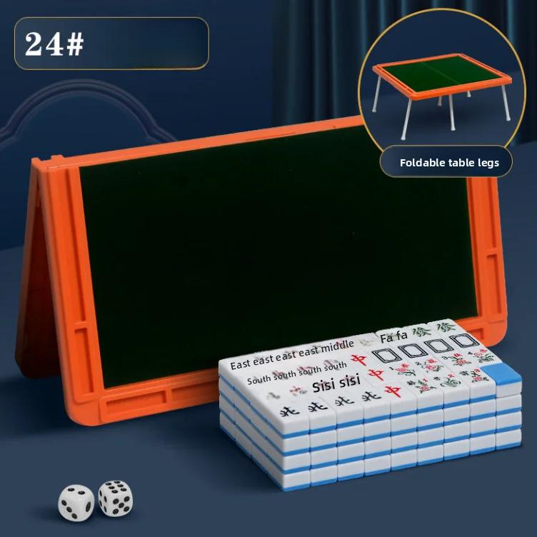 

Travel Portable Mini Mahjong Foldable Wooden Production Table Cute Mini Hand Playing Mahjong Interesting Decompression Game синий