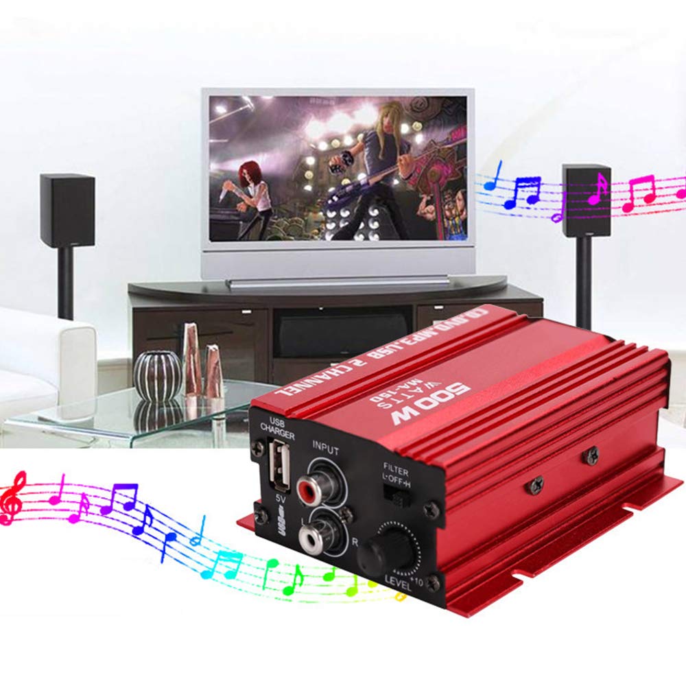 PolarLander Auto Power Subwoofer Amplifier Car Audio Stereo Amplifier Hi-Fi 12V 2CH USB Mini Digital for Motorcycle/Boat/MP3/MP4