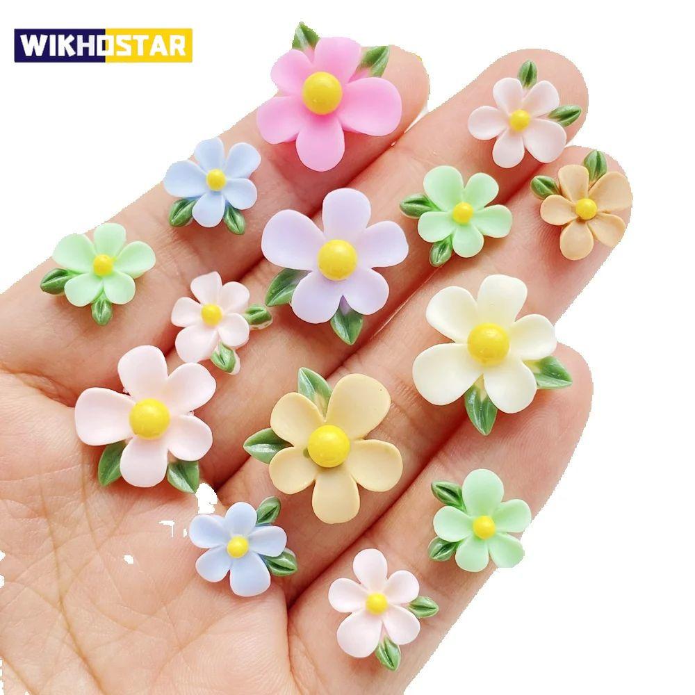 30Pcs Cute Mini Kawaii Cartoon Colorful Flowers Series Resin Scrapbook Diy Children Gift Hairpin Accessories