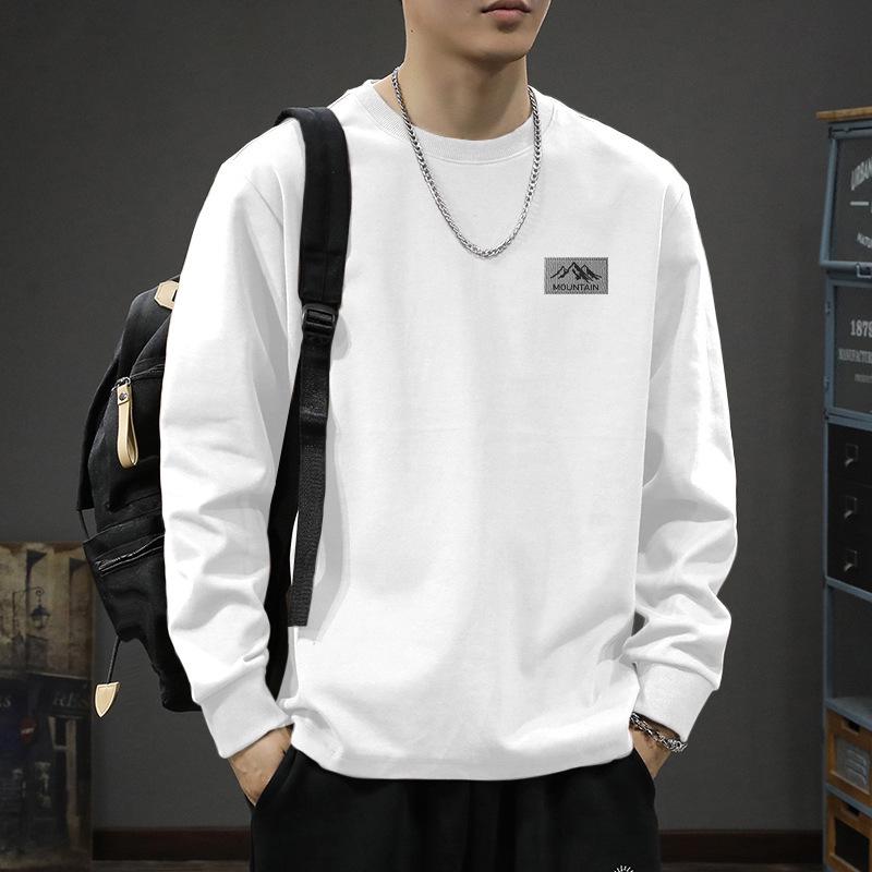 Men's Heavyweight Pure Cotton Crew Neck Long Sleeve T-Shirt for Teens - Spring/Autumn 2025