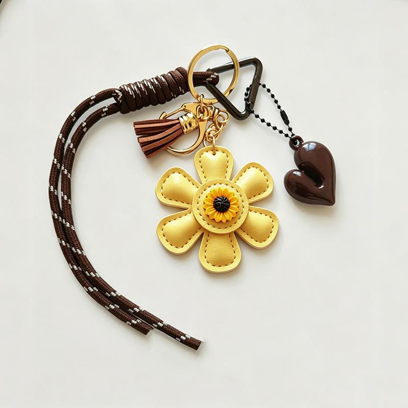 Tassle & Flower Leather Bag Charm Keychain Braided Cord Tassel Cute Accessory For Women Bags & Keys Pendant Gift