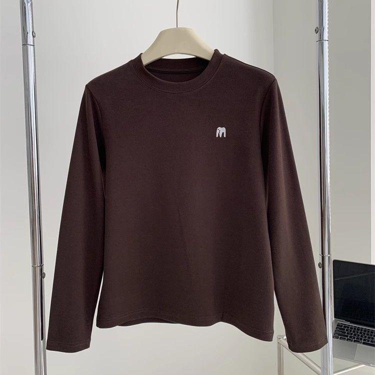 Korean-Style Embroidered Women's Thickened Long Sleeve T-Shirt