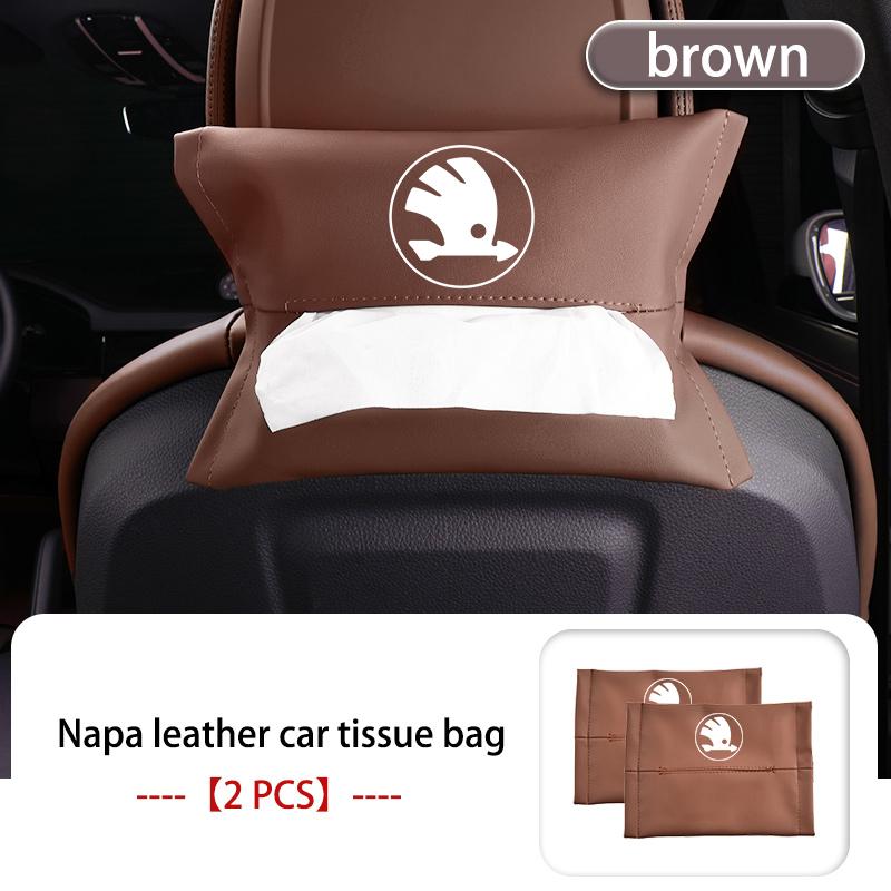 AAFO1 Car Armrest Box Seat Back Hanging Tissue Bag Cover Tissue Storage Accessories For Skoda Kamiq Karoq Octavia 2 3 Rapid Scala Kami