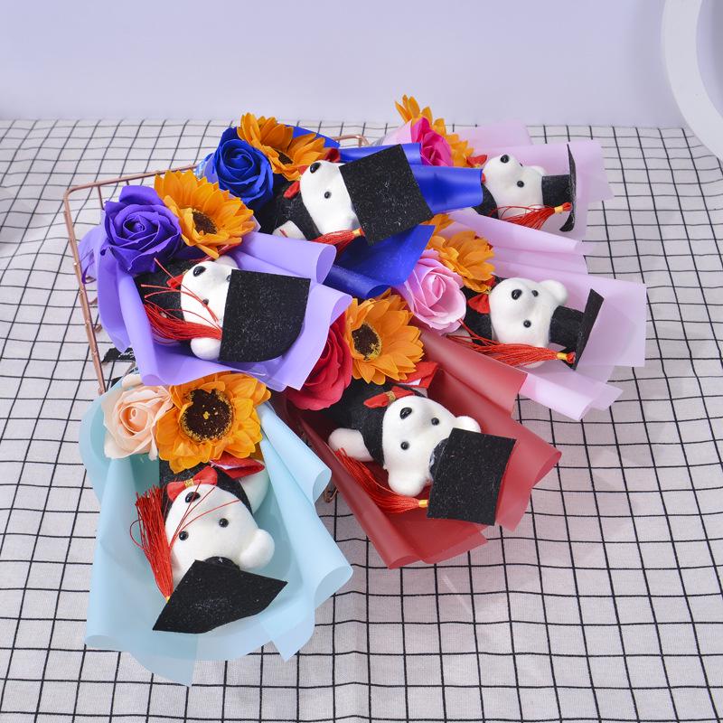 Graduation Bear Bouquet with Sunflower, Rose, and Doctor's Hat - Perfect Gift for Bachelor's or Master's Grad