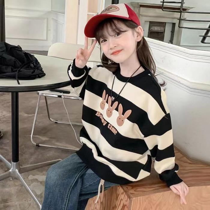 Girls Fleece Lined Sweatshirt Autumn Spring Long Sleeve Top For Big Kids Casual Warm Pullover 120