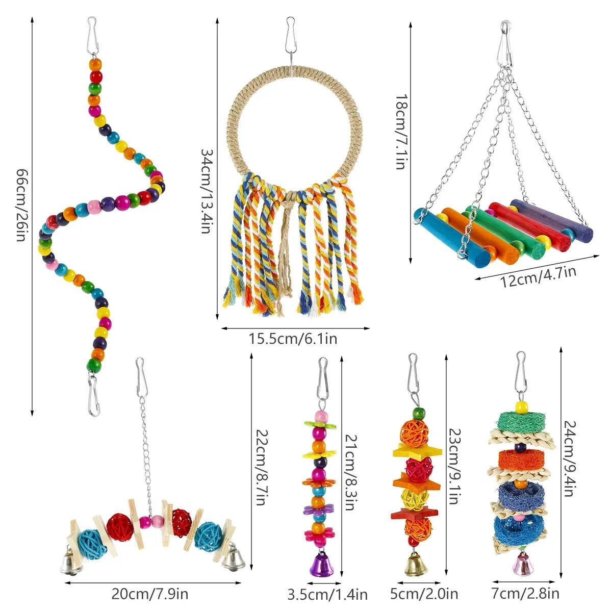 

7 шт. игрушка попугай птица деревянная красочная игрушка-качели птица подвесная игрушка жевательная игрушка попугай играющая обучающая игрушка для попугаев