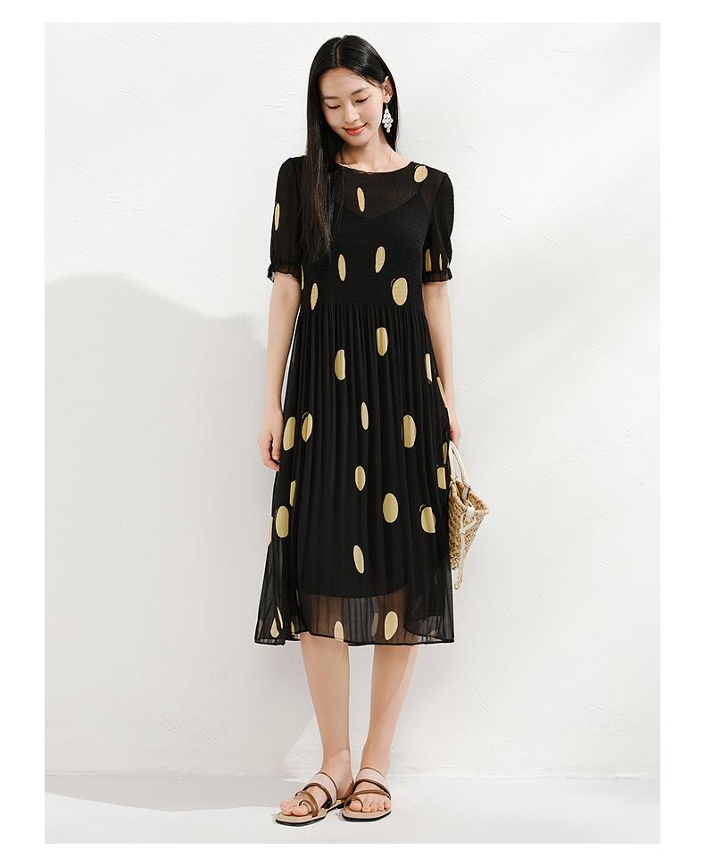 Jiuzi Anna Kou Elegant Temperament Commuting Storm Point Collection Waist Dress Two Piece Set for Women 2025 Summer New Style