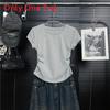Summer Woman V Neck T Shirt With Wrinkled Design And Slim Fit For Casual Wear