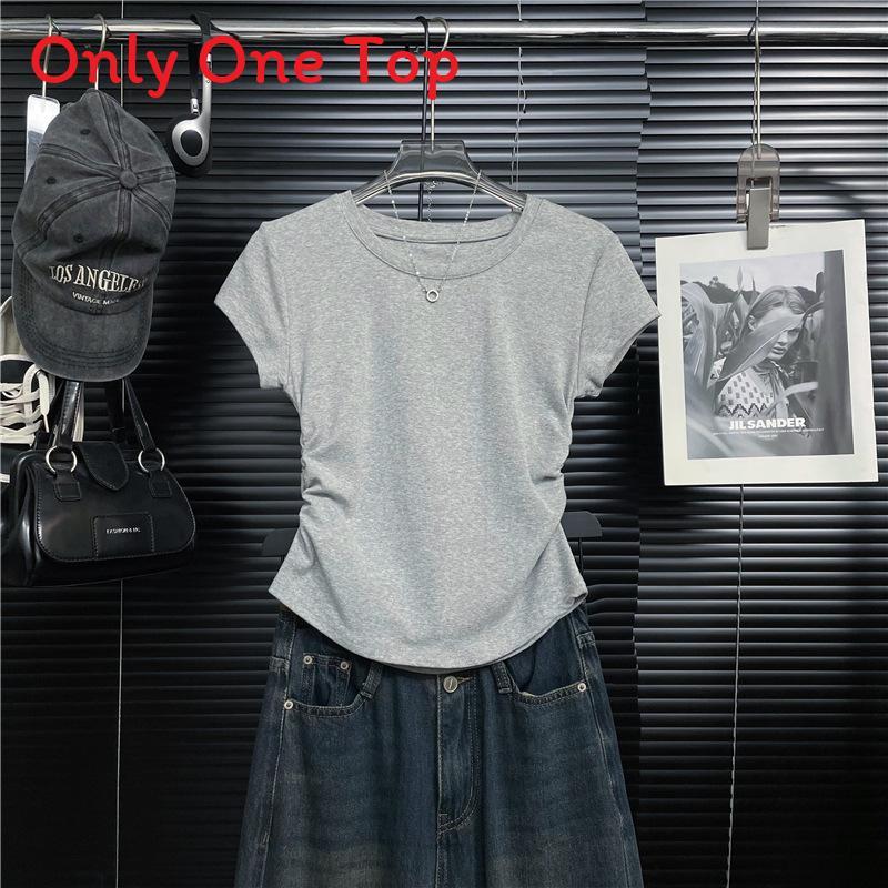 Summer Woman V Neck T Shirt With Wrinkled Design And Slim Fit For Casual Wear