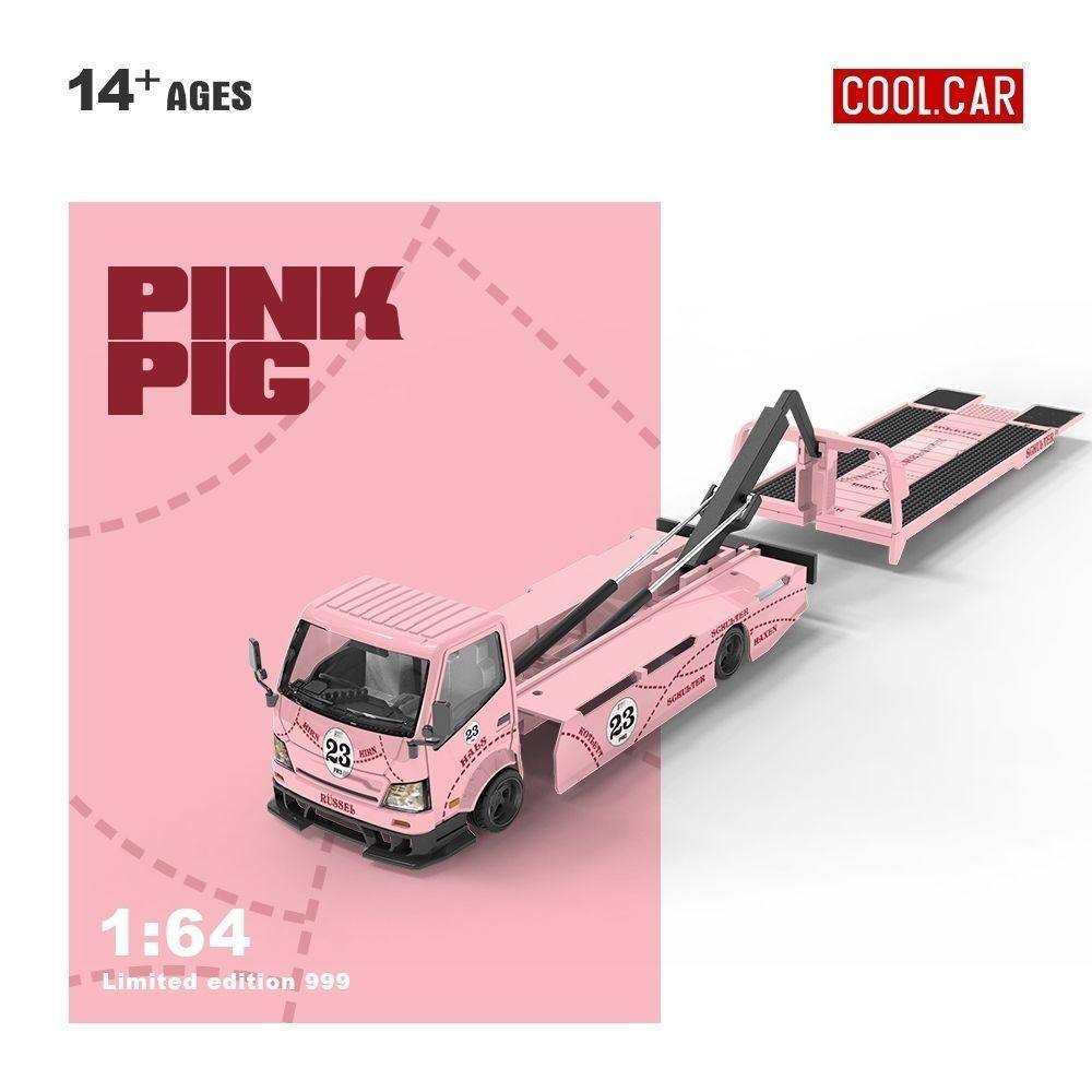 Cc 1:64 H300 Flatbed Transport Trailer Pink Pig; Alloy Car Model Simulation
