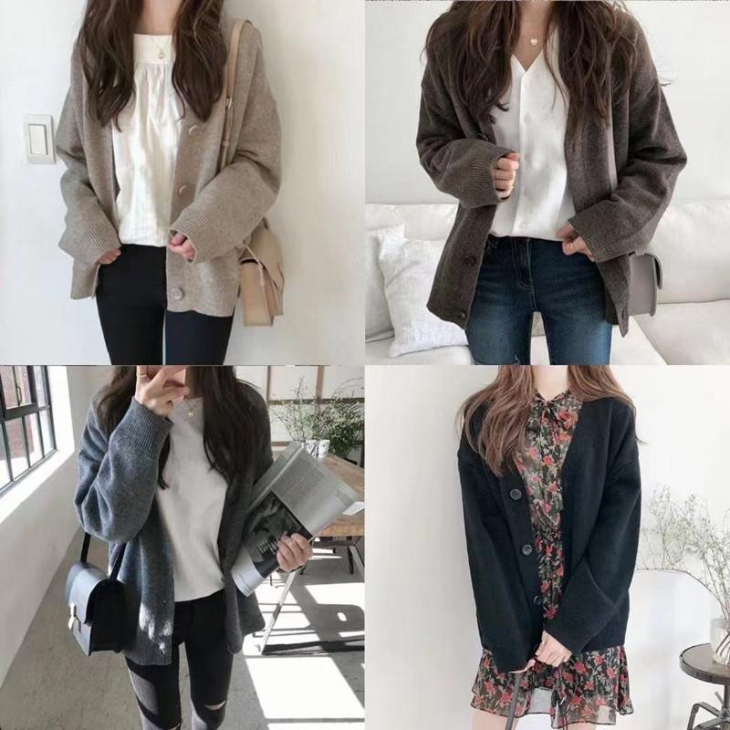 Spring and Autumn Loose Knitted Cardigan V-neck Women Sweater New Fashion Elegant Long Sleeved Top Office Casual Solid Color Coats Clothing