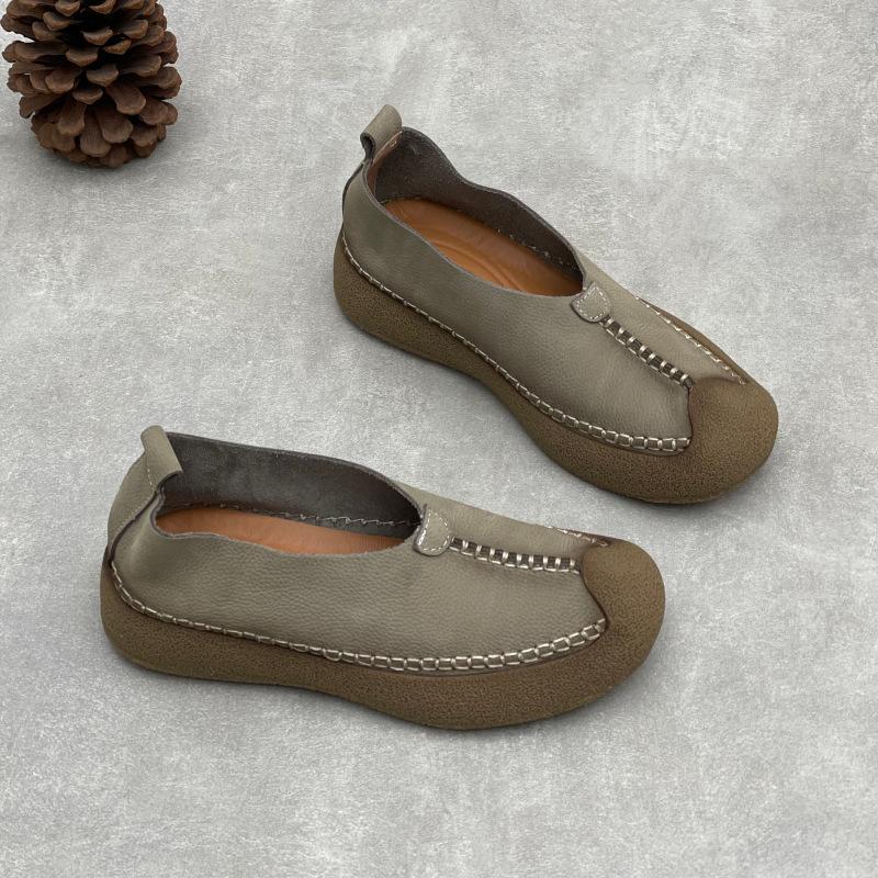 Johnature Retro Handmade Genuine Leather Loafers Soft Soled Cowhide Flat Women's Slip-on Shoes