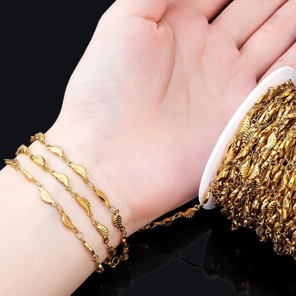 1Meter Leaf Design Stainless Steel Striped Leave Trend Link Chain Bulk Bracelet Chains DIY Necklace Jewelry Findings Wholesale