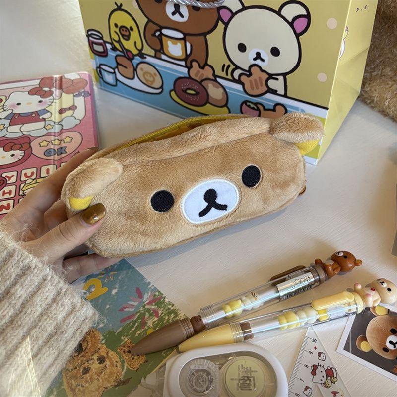 Cute Cartoon Easy Bear Plush Pencil Bag Large Capacity Stationery Storage Bag Gifts