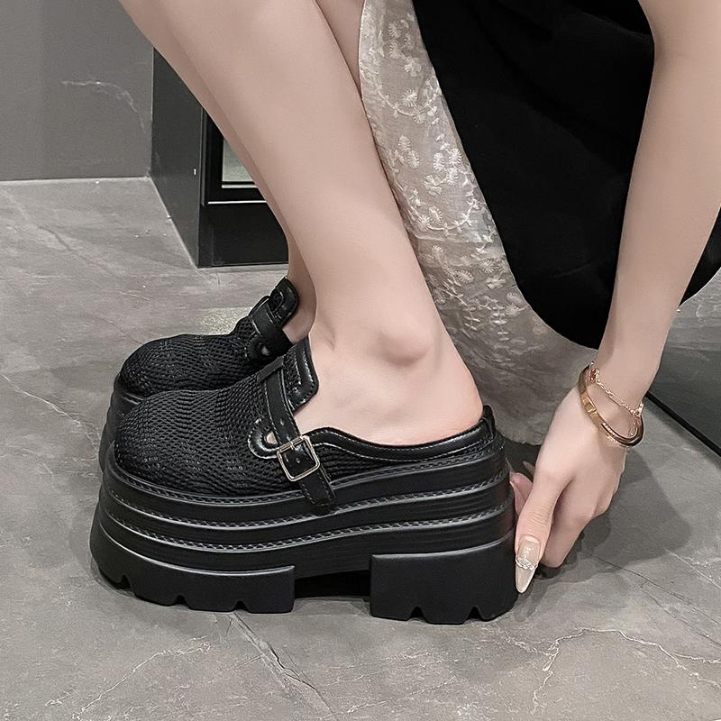 Fashion 10CM Women High Heels Chunky Sneakers New Summer Females Buckle Platform Slippers Wedge Sandals Slides Shoes Zandalias De Mujer