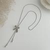 Luxury Ins Bow Plain Chain Necklace, Adjustable Minimalist Thin Snake Bone Chain Sweater Necklace