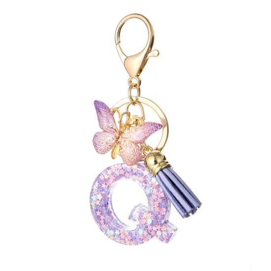 Purple Series Keychain Pendant Sequins Star Initial Letter Key Chain