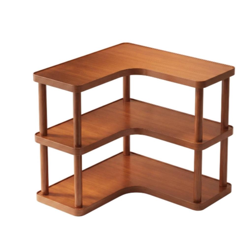 3-Level Bamboo Corner Desk Organizer Shelf Rounded Corners
